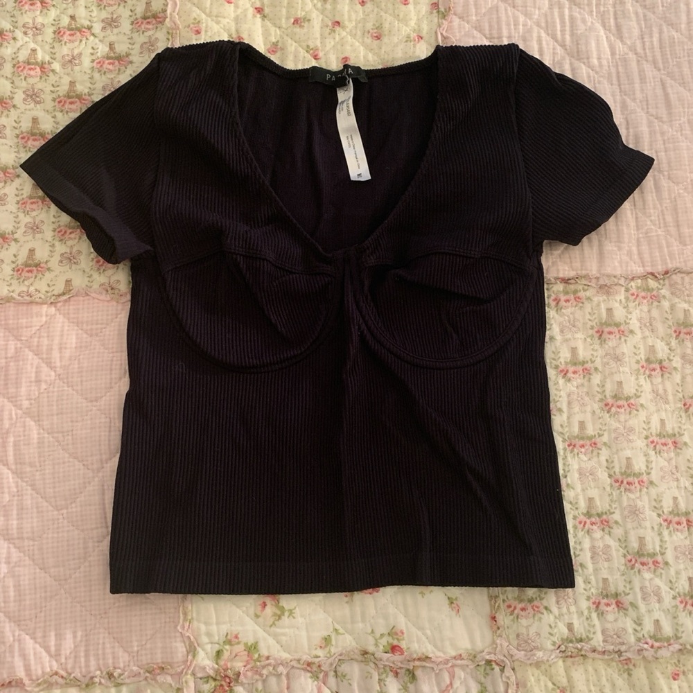 Papaya black ribbed crop top